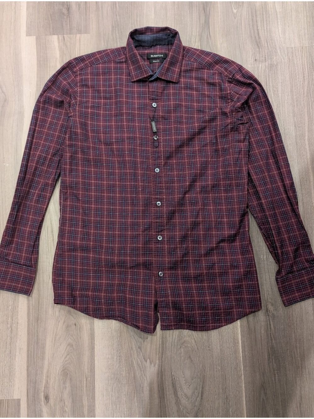 Bugatchi | Shaped Fit Plaid Long Sleeve Button Down Shirt In Bordeaux